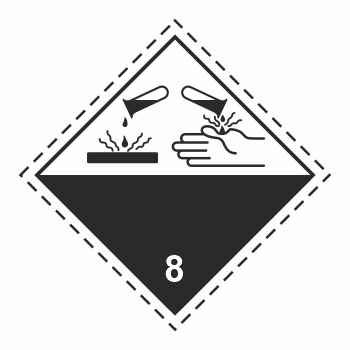 Знак перевозки опасных грузов «Класс 8. Коррозионные вещества» (светоотражающая пленка ламинированная, 300х300 мм)